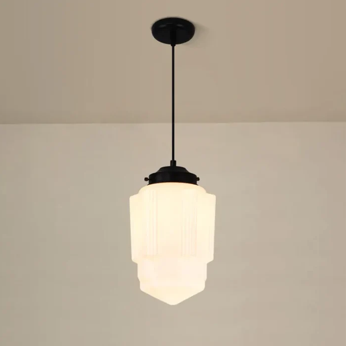 Vintage witte matglazen geometrische kruik hanglamp