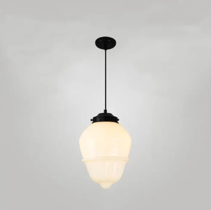 Vintage witte matglazen geometrische kruik hanglamp