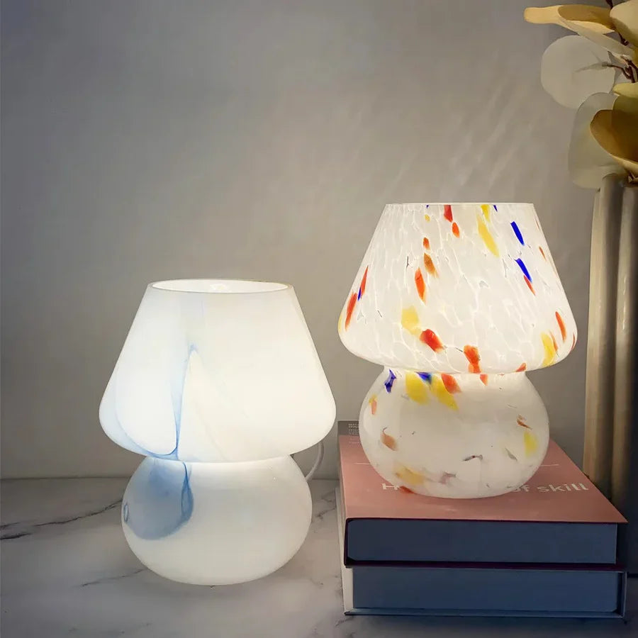 Glazen paddestoellamp - Vintage LED-verlichting voor slaapkamer en huisdecoratie