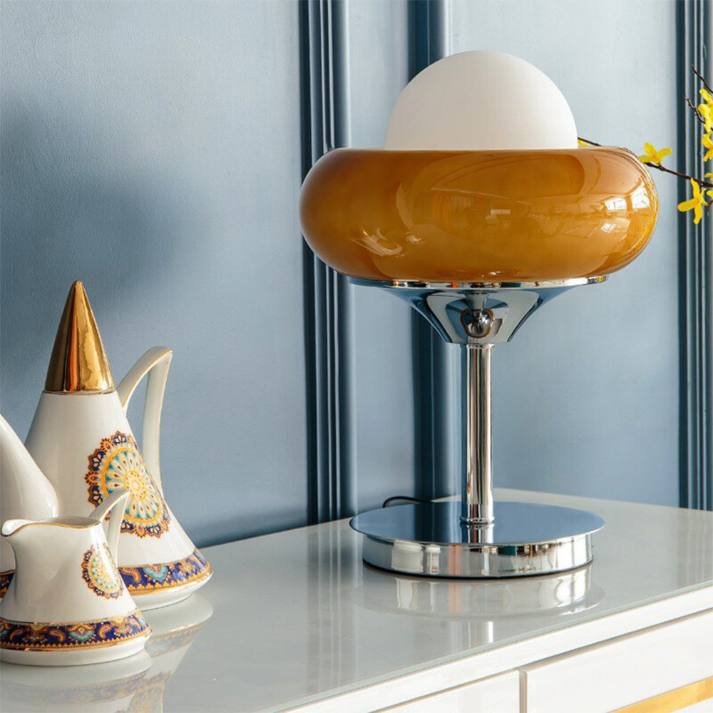 Vintage Bauahus glazen gele tafellamp