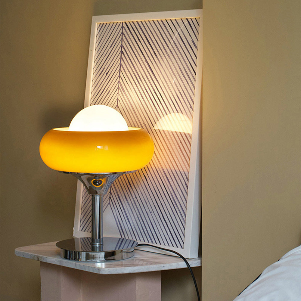 Vintage Bauahus glazen gele tafellamp
