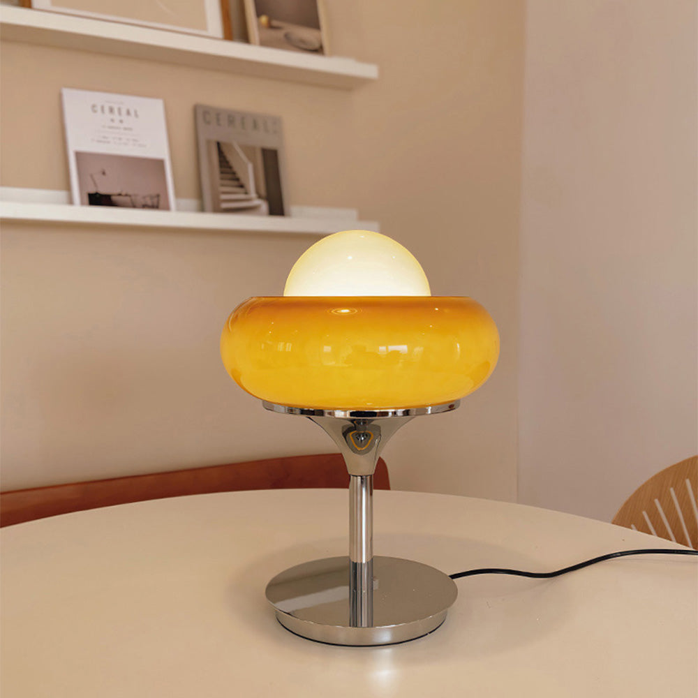 Vintage Bauahus glazen gele tafellamp