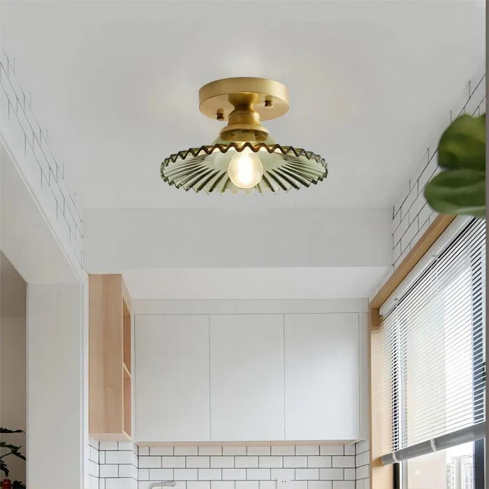 Vintage helder glazen geribbelde plafondlamp