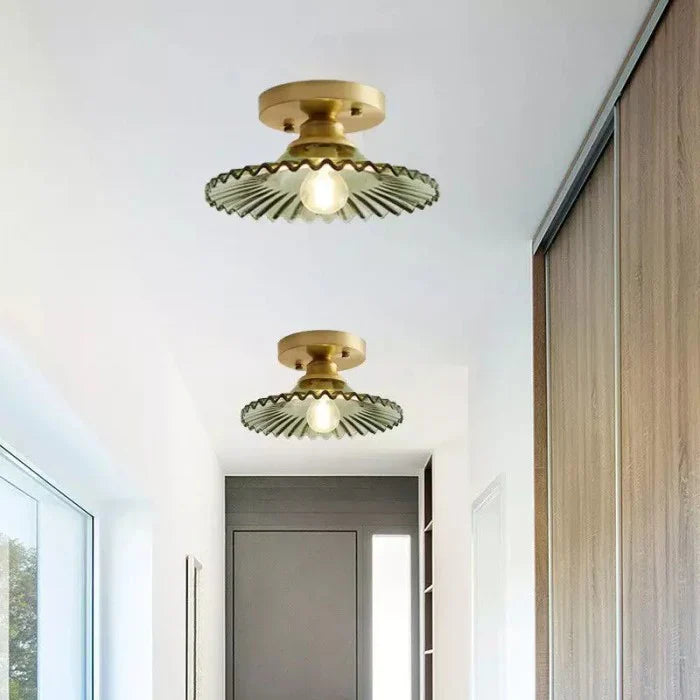 Vintage helder glazen geribbelde plafondlamp
