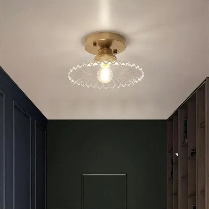 Vintage helder glazen geribbelde plafondlamp