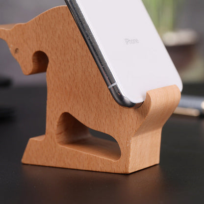 Creatieve mobiele telefoonhouder van beukenhout – met muntvakje en gravure