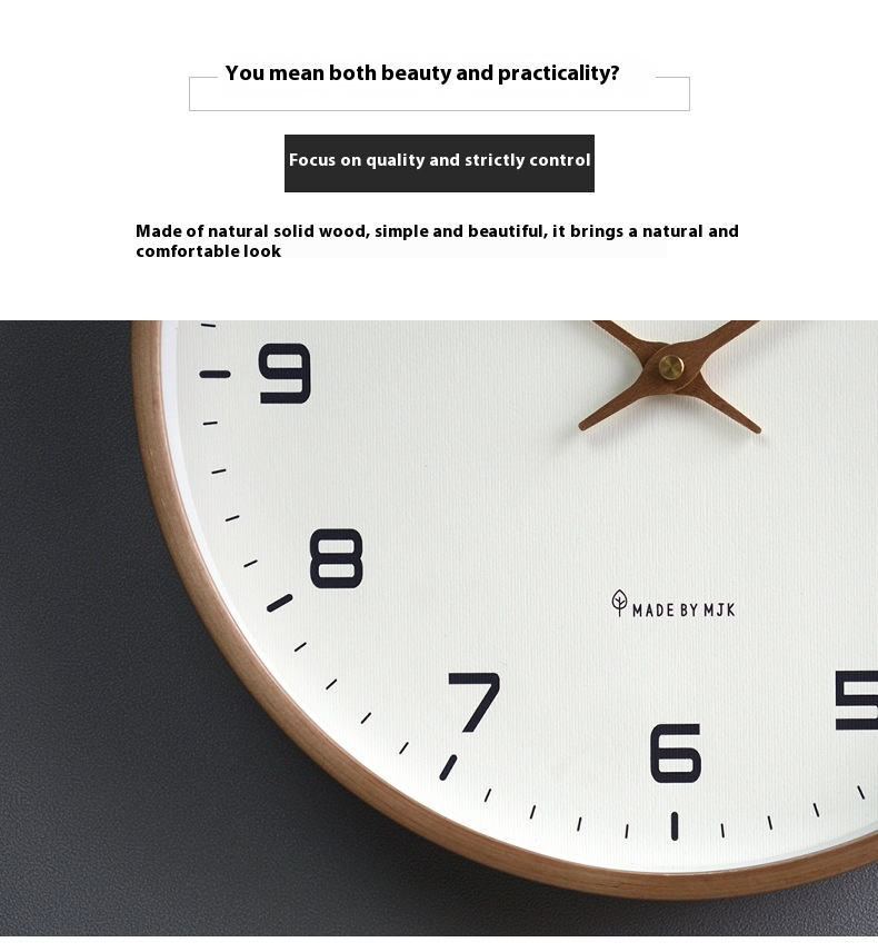 EleQuartz clock - ronde wandklok - noordse houten wandklok