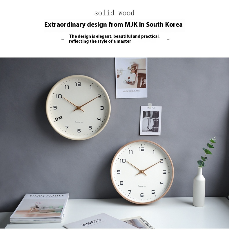 EleQuartz clock - ronde wandklok - noordse houten wandklok