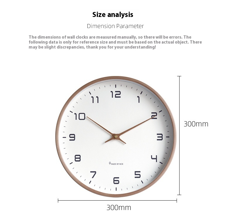 EleQuartz clock - ronde wandklok - noordse houten wandklok