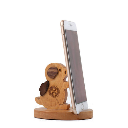 Creatieve mobiele telefoonhouder van beukenhout – met muntvakje en gravure