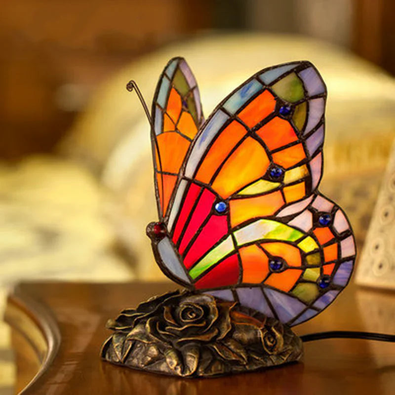 EleganteLicht - elegante tafellamp met vlinderkap en rozenvoet