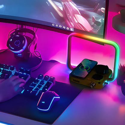 TechGlow – 3-in-1 tafellamp met draadloze oplader, RGB-verlichting en timer