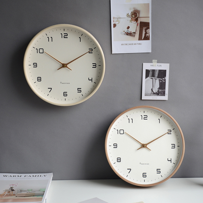EleQuartz clock - ronde wandklok - noordse houten wandklok