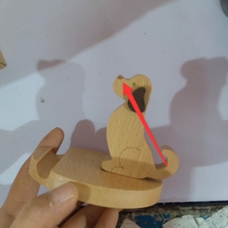 Creatieve mobiele telefoonhouder van beukenhout – met muntvakje en gravure