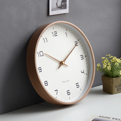 EleQuartz clock - ronde wandklok - noordse houten wandklok