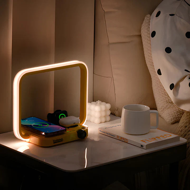 TechGlow – 3-in-1 tafellamp met draadloze oplader, RGB-verlichting en timer