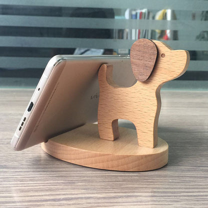 Creatieve mobiele telefoonhouder van beukenhout – met muntvakje en gravure