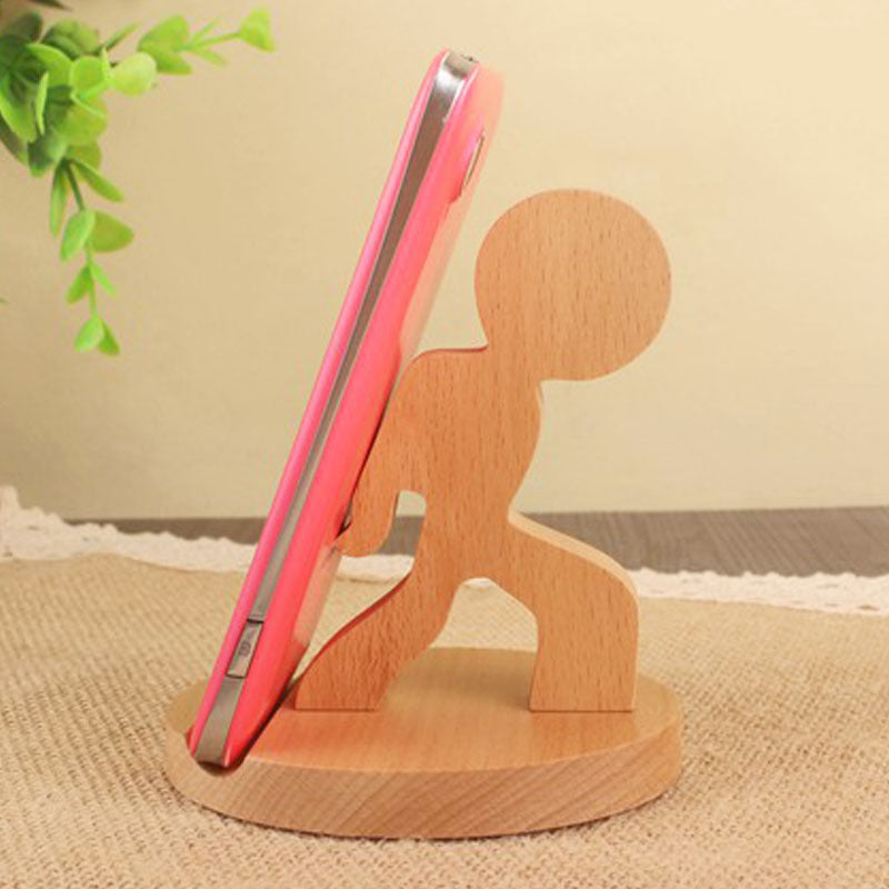 Creatieve mobiele telefoonhouder van beukenhout – met muntvakje en gravure