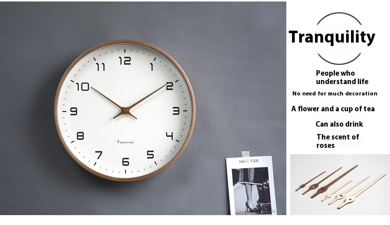 EleQuartz clock - ronde wandklok - noordse houten wandklok