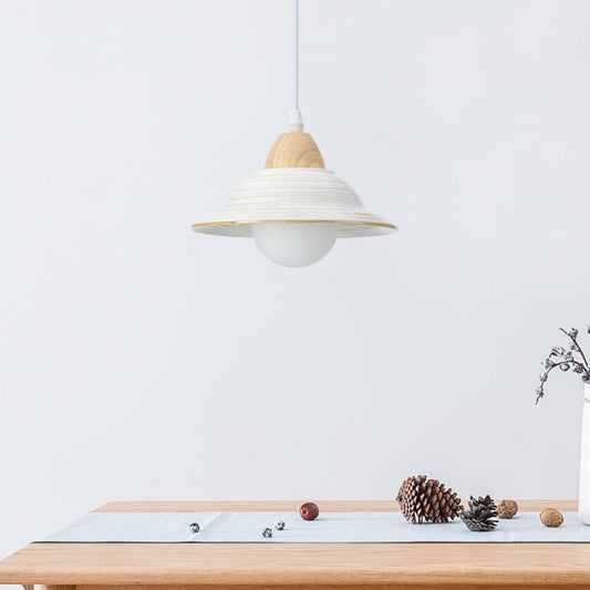 Retro hoedvorm wit keramiek hanglamp