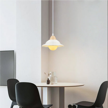 Retro hoedvorm wit keramiek hanglamp