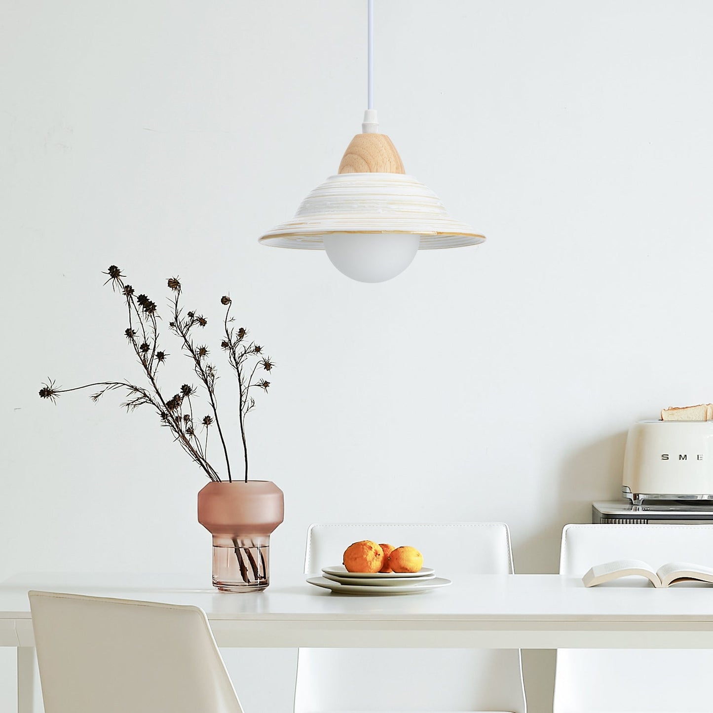 Retro hoedvorm wit keramiek hanglamp