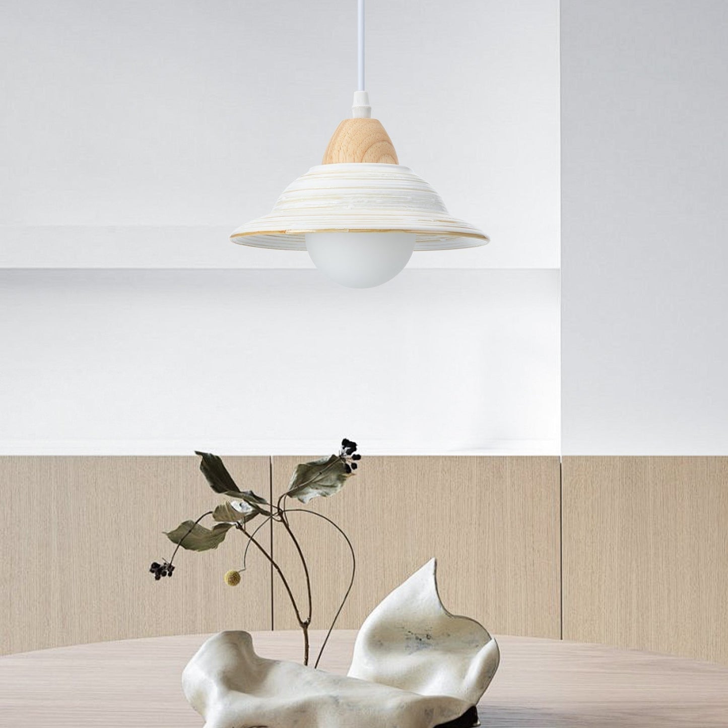 Retro hoedvorm wit keramiek hanglamp