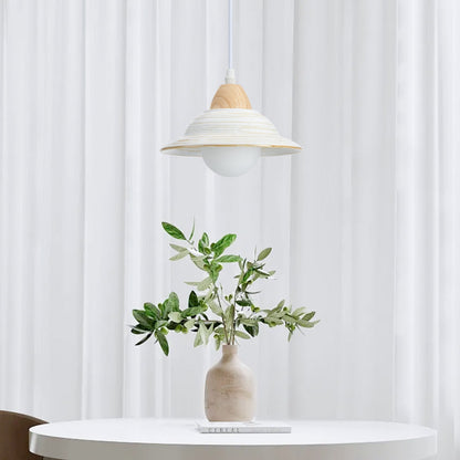 Retro hoedvorm wit keramiek hanglamp