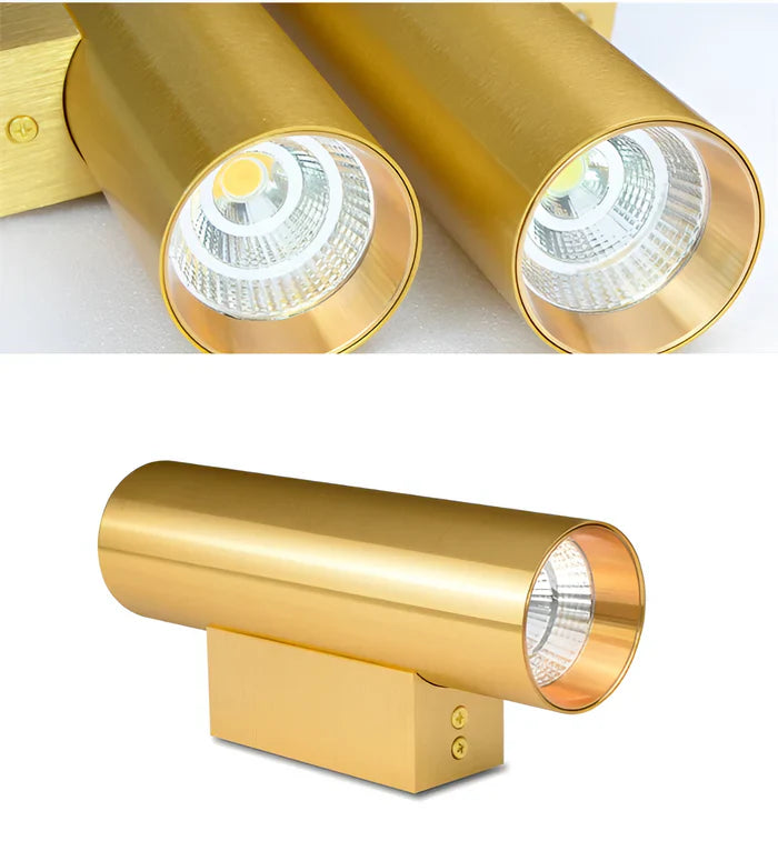Wandlamp met dubbele kop - gouden wandlamp - cilinder wandlamp