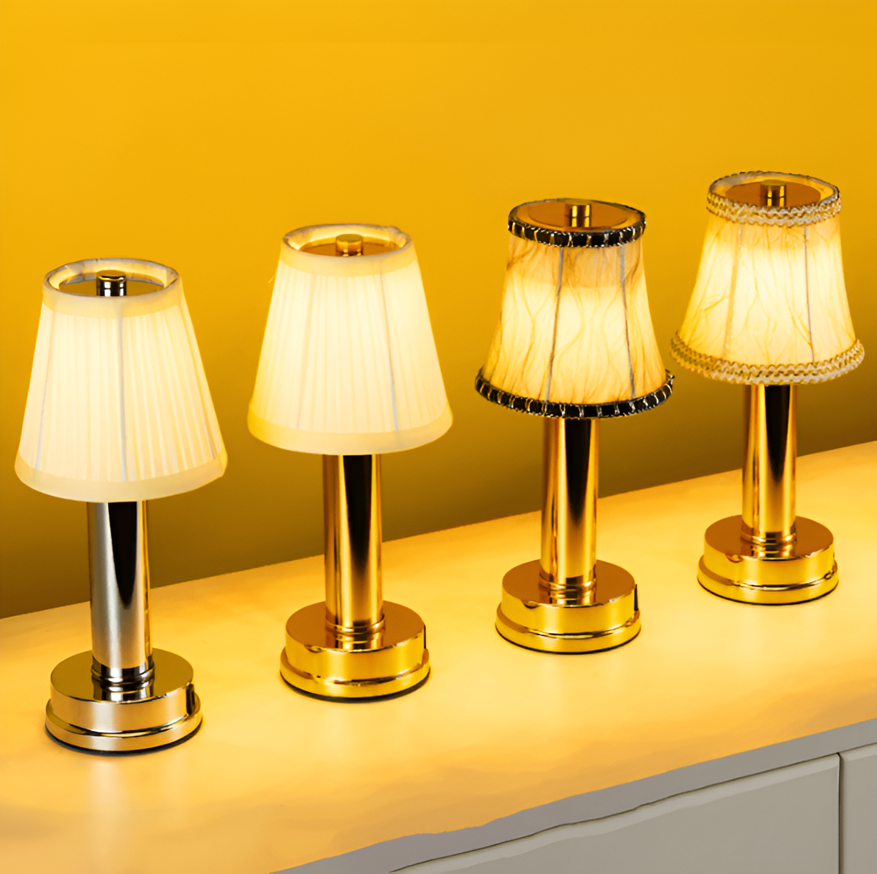 Vintage flare - aluminium tafellamp dimbaar stoffen bar lampenkap