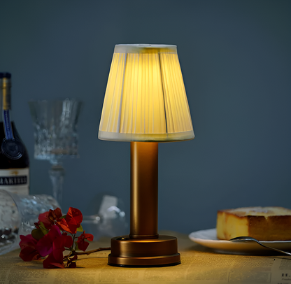 Vintage flare - aluminium tafellamp dimbaar stoffen bar lampenkap