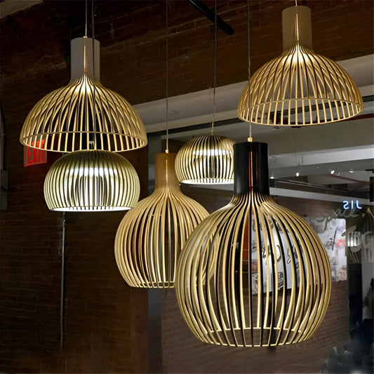 CageGlitz hanglamp - vintage geïnspireerde houten hanglamp