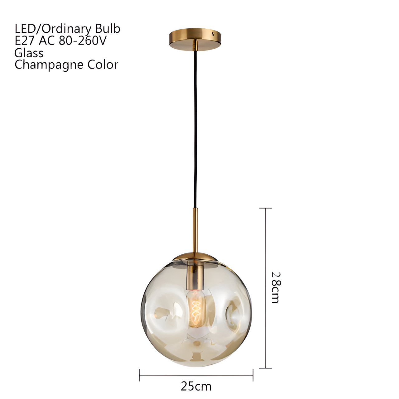 ChroDent hanglamp - rond champagne grijs glas led hanglamp - vintage wabi sabi verlichting