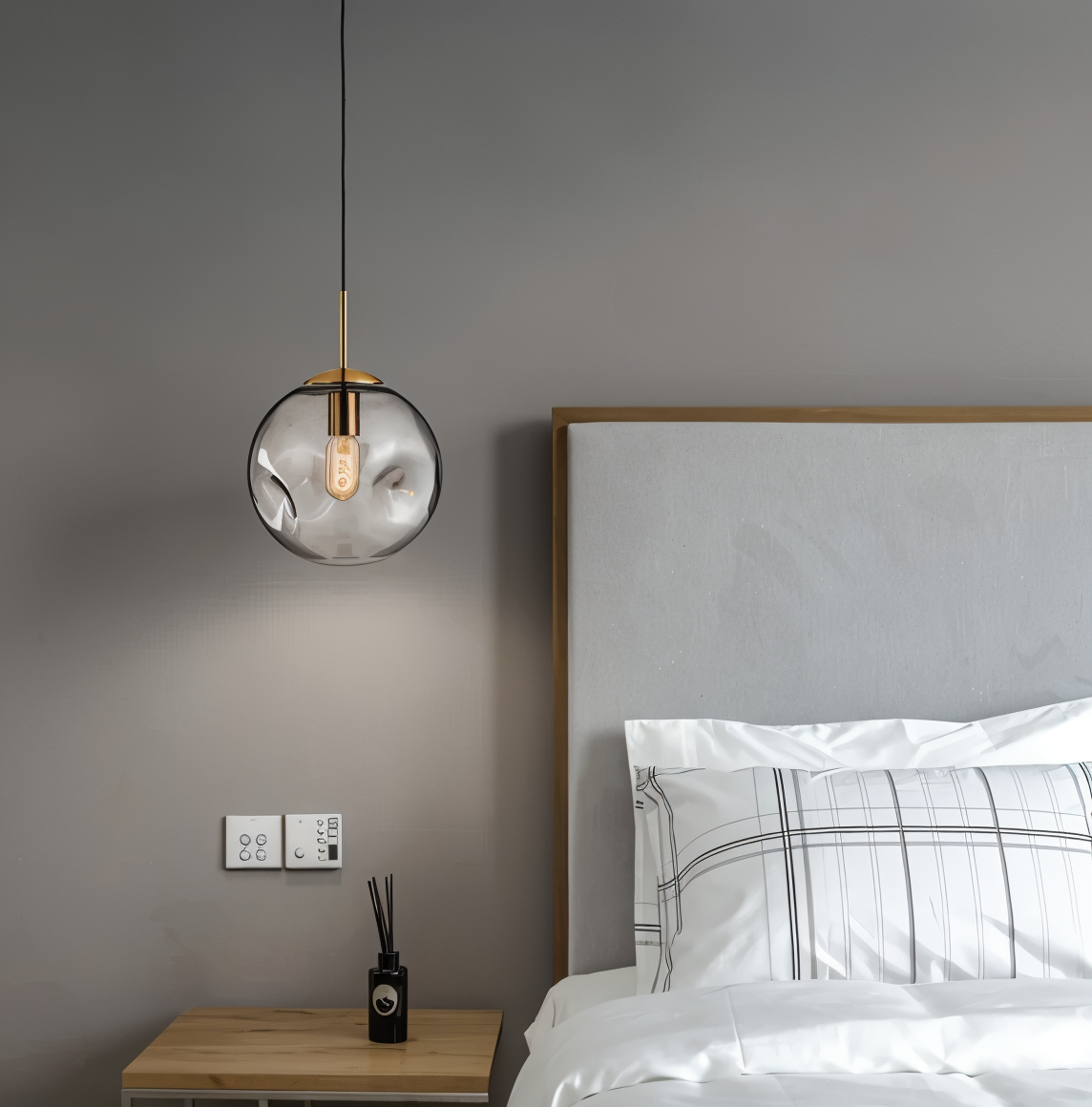 ChroDent hanglamp - rond champagne grijs glas led hanglamp - vintage wabi sabi verlichting
