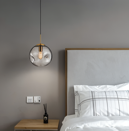 ChroDent hanglamp - rond champagne grijs glas led hanglamp - vintage wabi sabi verlichting