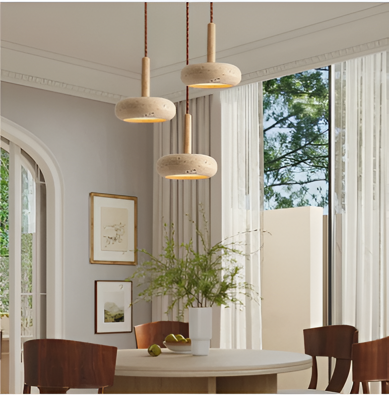 Travertin hanglamp crème - rond licht plafond - retro hanglamp