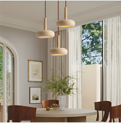Travertin hanglamp crème - rond licht plafond - retro hanglamp