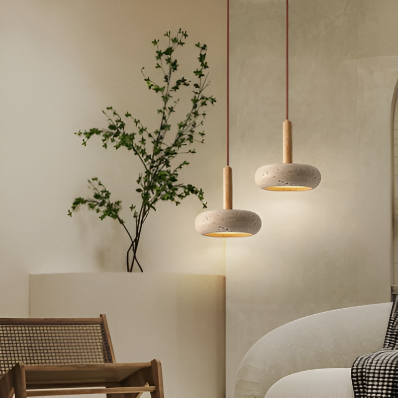 Travertin hanglamp crème - rond licht plafond - retro hanglamp