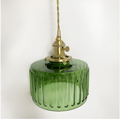 GlamourGlazen hanglamp - vintage groene hanglamp - cilindrische lamp