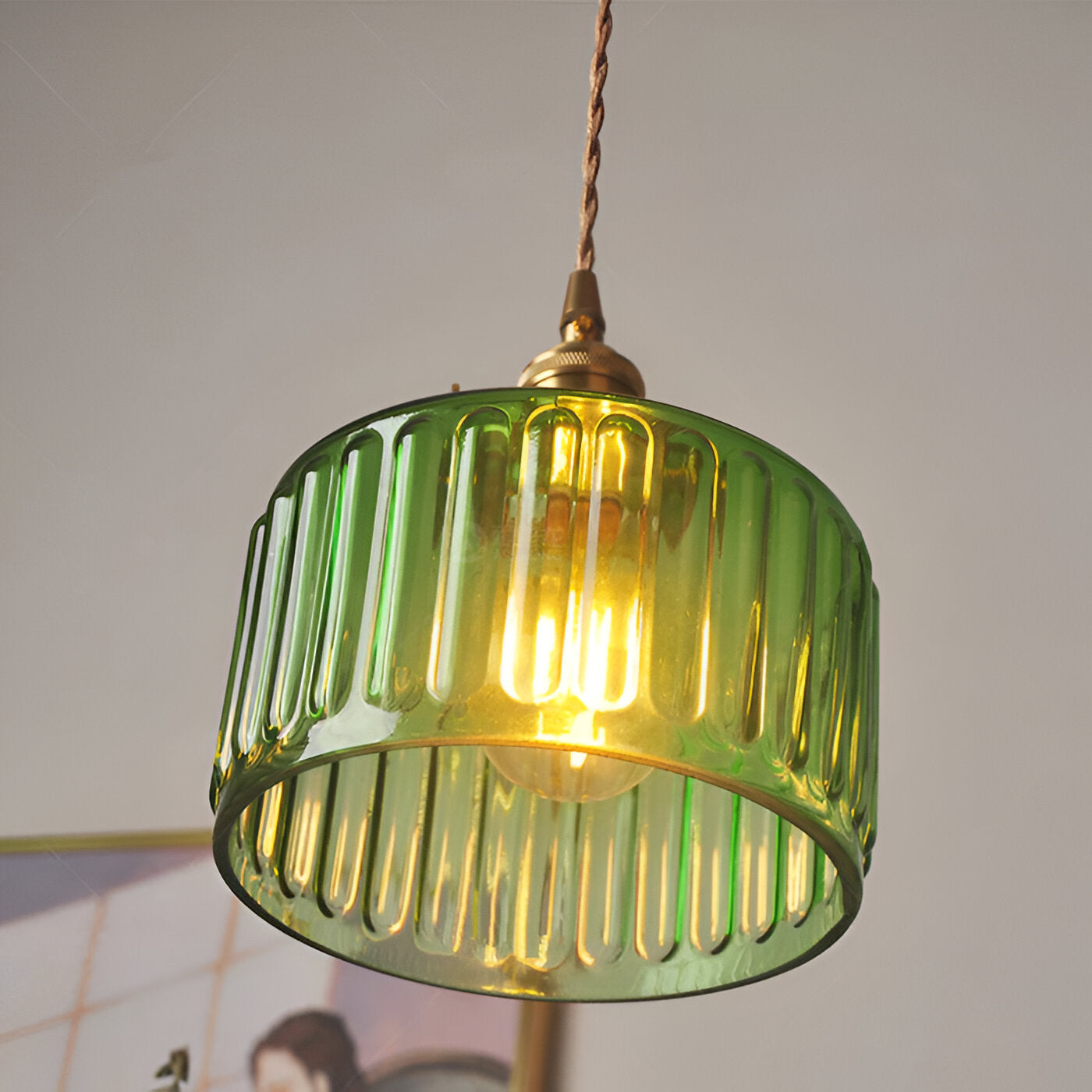 GlamourGlazen hanglamp - vintage groene hanglamp - cilindrische lamp