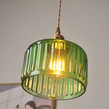 GlamourGlazen hanglamp - vintage groene hanglamp - cilindrische lamp