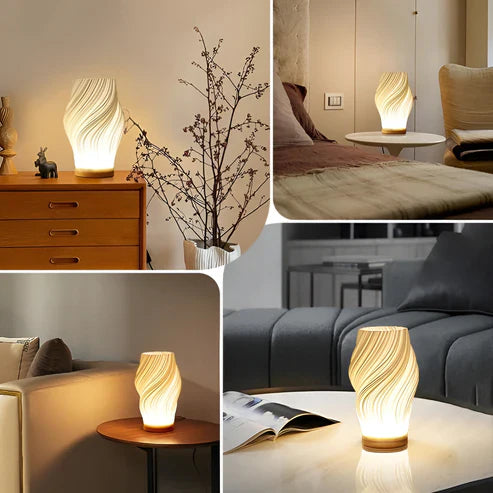 DreamWave - moderne crèmekleurige 3D golflamp met elegante metalen voet