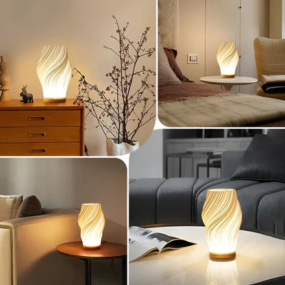 DreamWave - moderne crèmekleurige 3D golflamp met elegante metalen voet