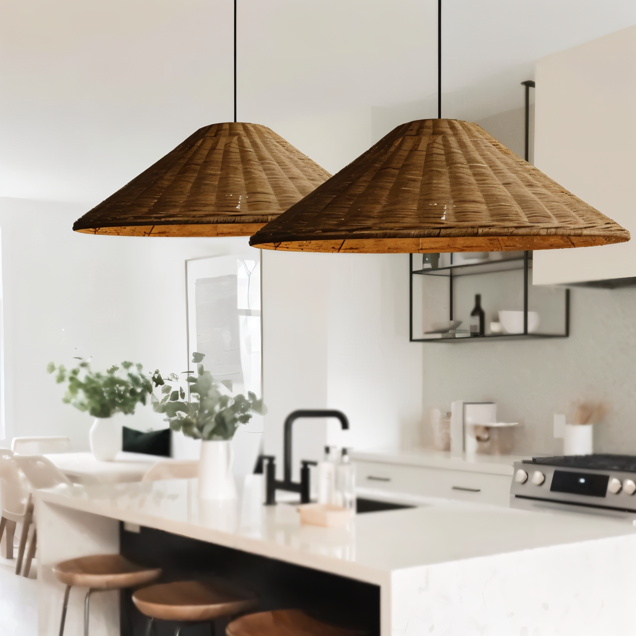 HatWicker hanglamp - hanglamp van bruin-beige kegelvormig rotan - naar beneden gericht licht