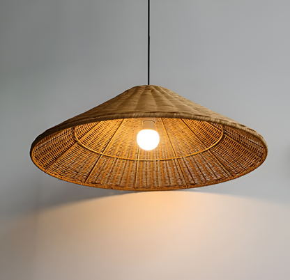 HatWicker hanglamp - hanglamp van bruin-beige kegelvormig rotan - naar beneden gericht licht