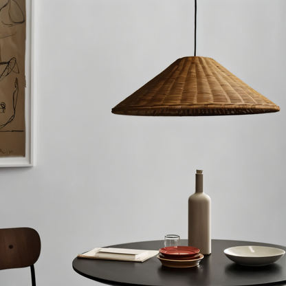 HatWicker hanglamp - hanglamp van bruin-beige kegelvormig rotan - naar beneden gericht licht