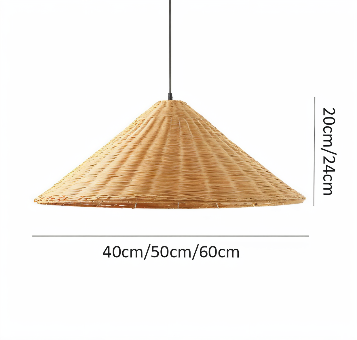 HatWicker hanglamp - hanglamp van bruin-beige kegelvormig rotan - naar beneden gericht licht