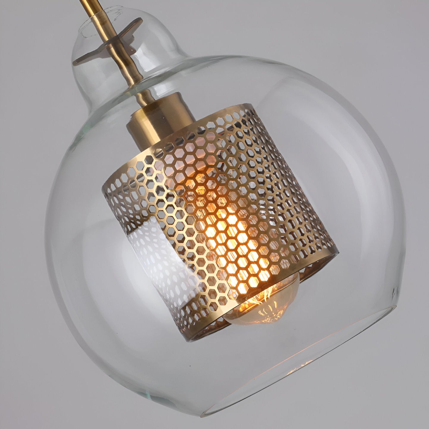 HiveGlim - geometrische glazen hanglamp met honingraatmotief - vintage loft lighting