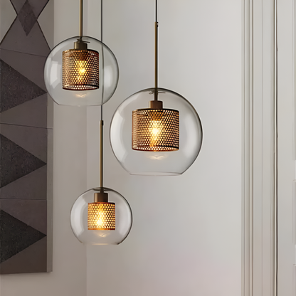 HiveGlim - geometrische glazen hanglamp met honingraatmotief - vintage loft lighting