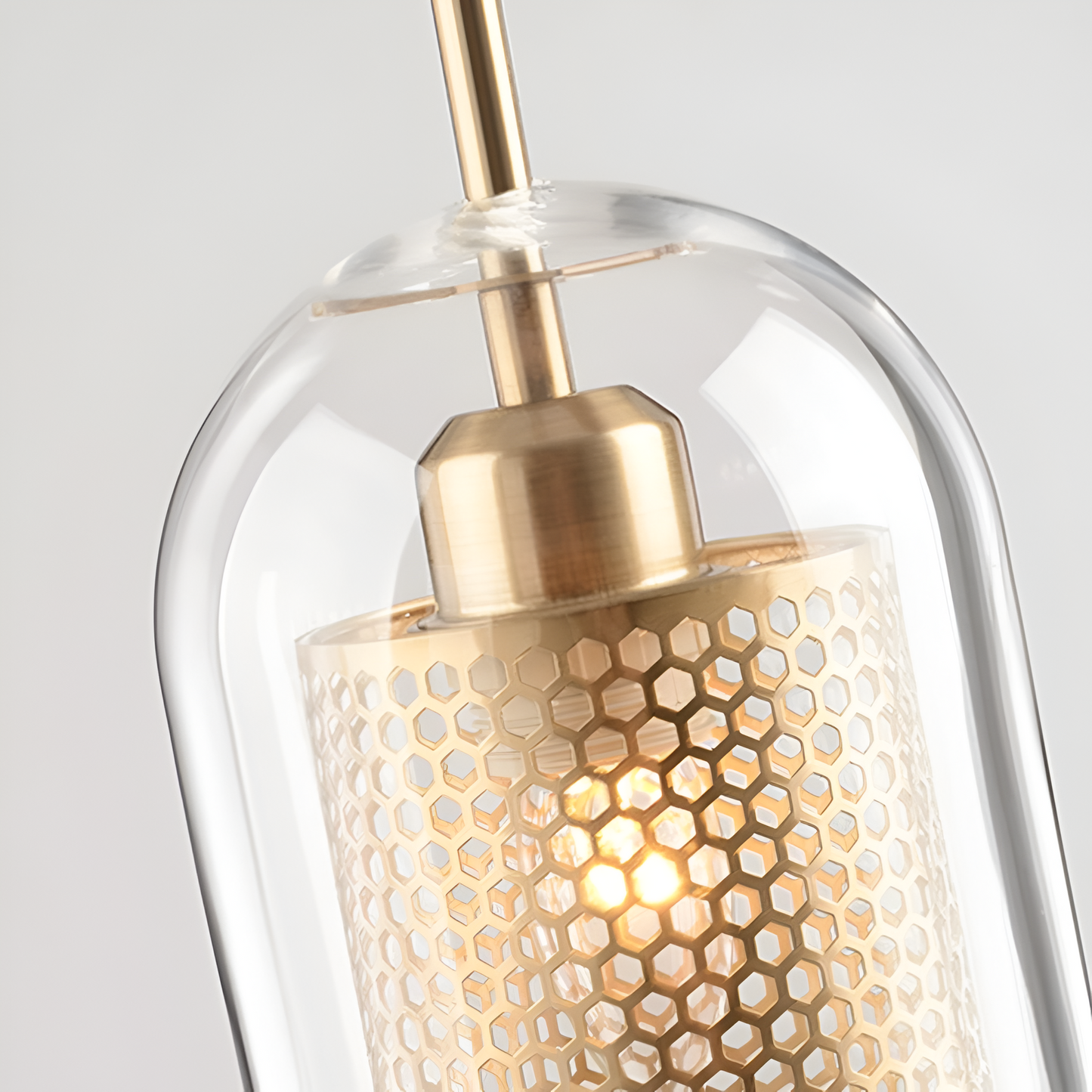 HiveGlim - geometrische glazen hanglamp met honingraatmotief - vintage loft lighting